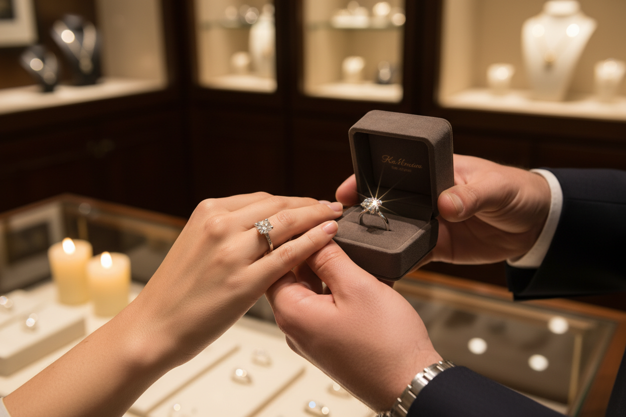 Couple with diamond engagement rings 